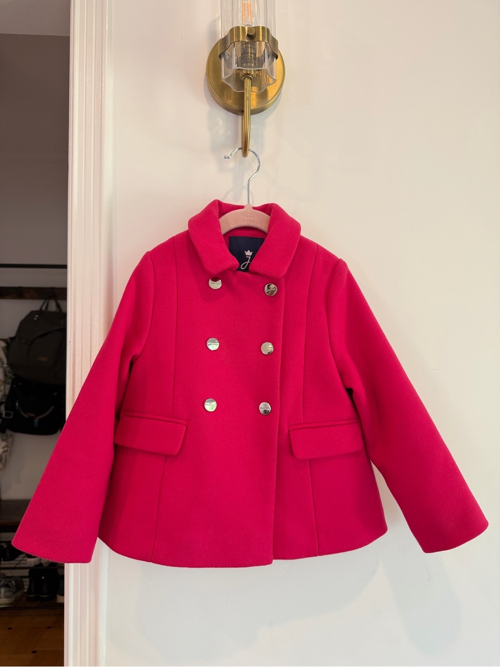 Jacadi Girls' Double-Breasted Wool Blend Peacoat - Hot Pink